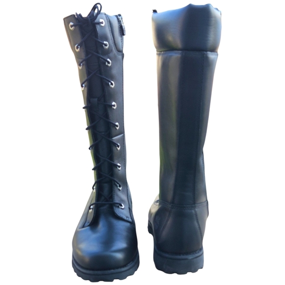 TIBERLAND black tall leather water proof lace-up Side Zip boots JR. 7 Women's 9 - Picture 4 of 16